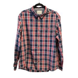Flag & Anthem Shirt Mens XL Red Blue Plaid Pocket Long Sleeve Classic Button-Up